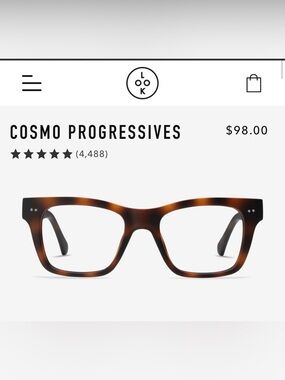 Look Tortoise Square Progressive Glasses (Brown Tortoiseshell) NEW